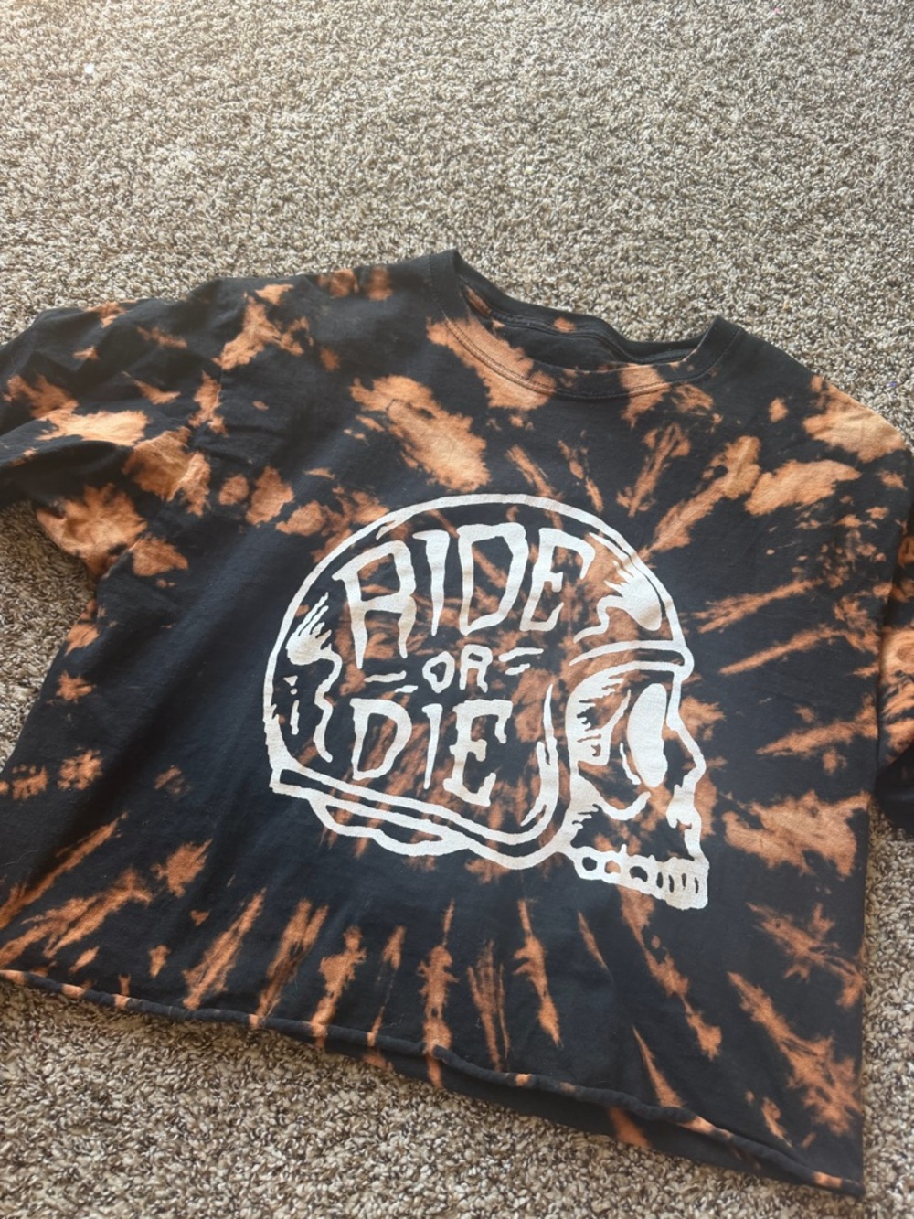 Hot Topic Black & Orange Tie-Dye 'Ride or Die' Crop Top - Picture 2 of 4